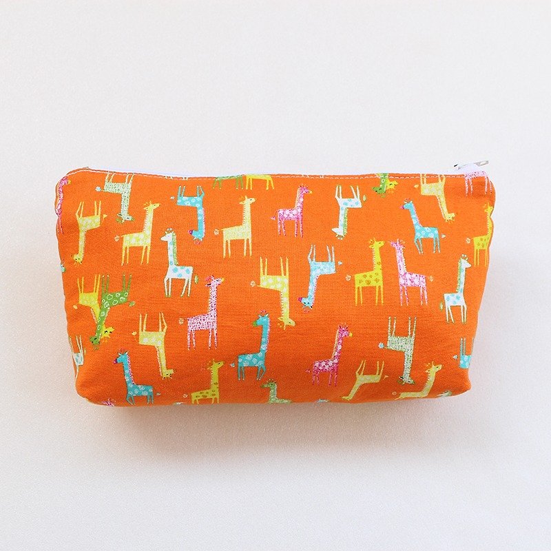 Small giraffe double pencil case (large) / pouch pencil case cosmetic bag - กล่องดินสอ/ถุงดินสอ - ผ้าฝ้าย/ผ้าลินิน 