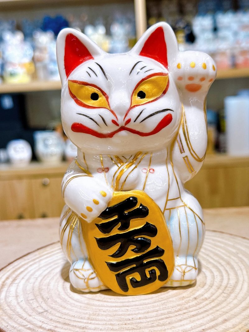 【祥狐映緣】日本清水燒招財貓 | 白狐鳥居圖 - 擺飾/家飾品 - 瓷 白色