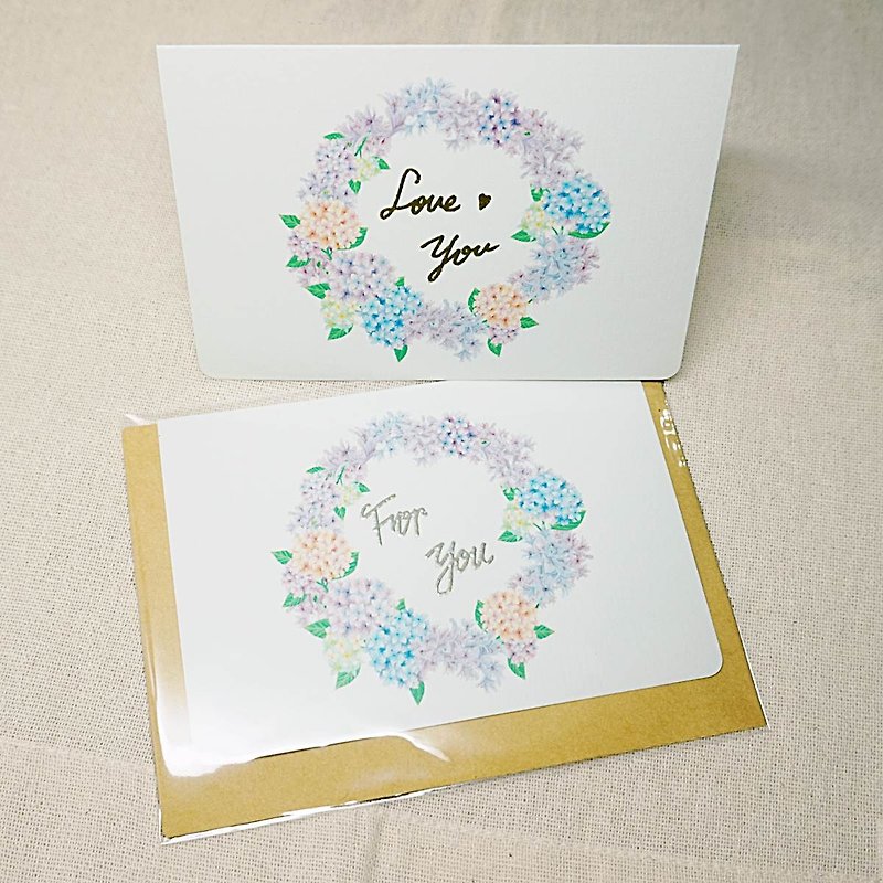 [Hand gilding card] LoveYou/ForYou- love hydrangea wreath - Cards & Postcards - Paper Purple