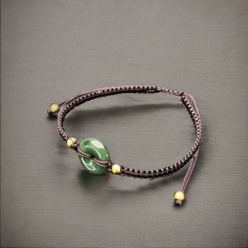 瓔珞珠寶盒 E.L.Jewelry Box 【願‧平安】綠飄花翡翠平安扣編織手鍊 |天然緬甸玉翡翠A貨|送禮