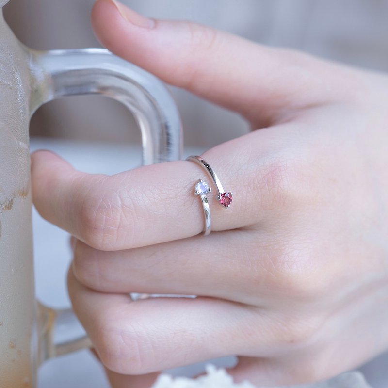 拉長石 石榴石925純銀雙寶石設計戒指 可調式戒指 - 戒指 - 寶石 銀色