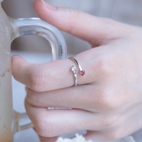 喜羊羊happy sheep jewelry 拉長石 石榴石925純銀雙寶石設計戒指 可調式戒指