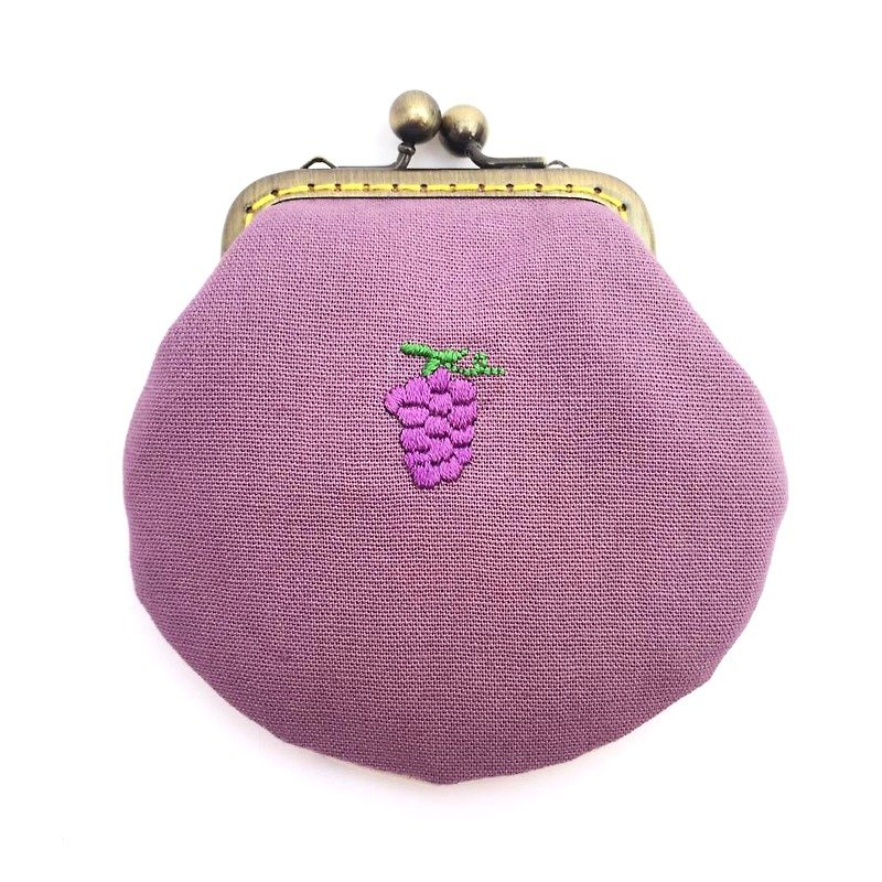 Embroidered fruit mouth gold small things bag - Coin Purses - Cotton & Hemp Purple