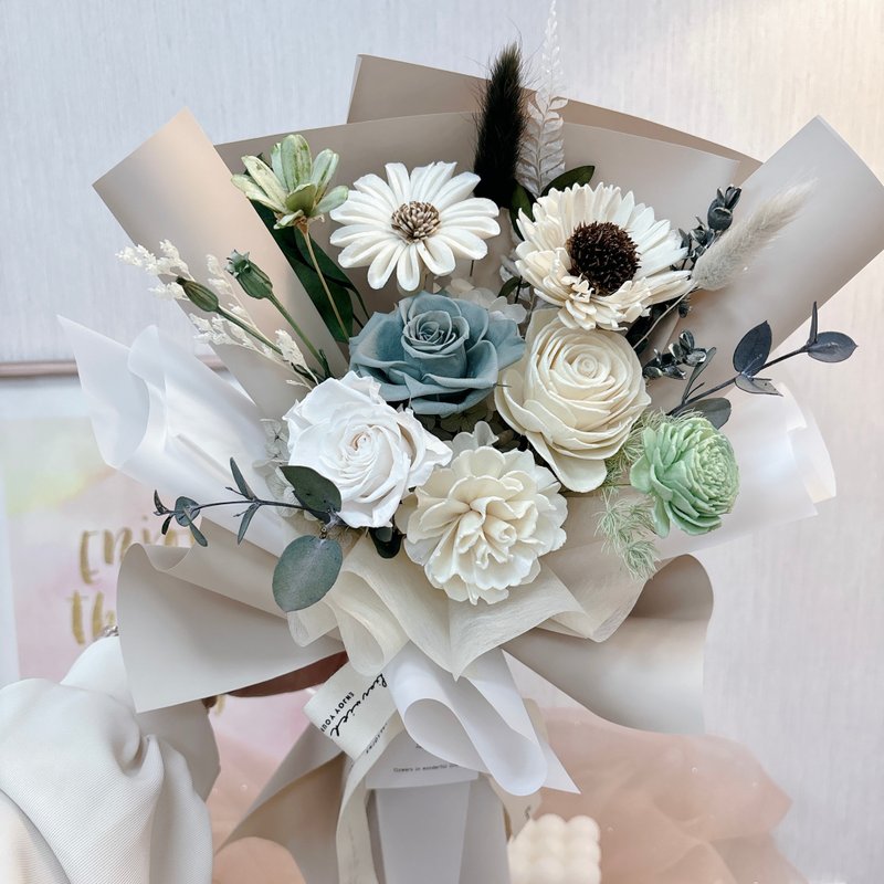 【抹茶牛奶永生花束】 客製 永生花 情人節 婚禮 乾燥花 母親節 - 乾燥花/永生花 - 植物．花 多色
