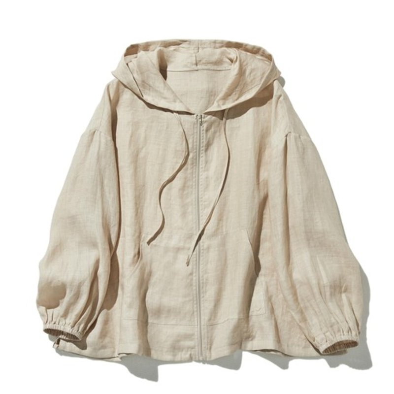 New color: Linen jacket with a cool, airy feel. Light outerwear with hood. Beige. 230613-8 - เสื้อแจ็คเก็ต - ผ้าฝ้าย/ผ้าลินิน 