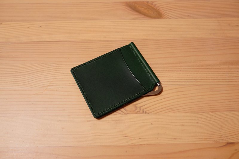 Single card clip type banknote clip (in stock) (green) - กระเป๋าสตางค์ - หนังแท้ สีเขียว