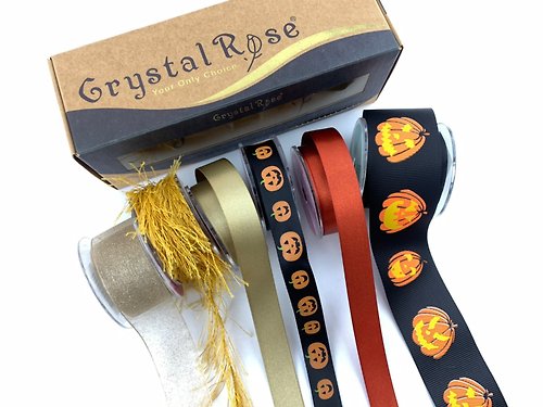 Crystal Rose Ribbon 緞帶專賣 金粉南瓜慶典緞帶禮盒/6入/萬聖節