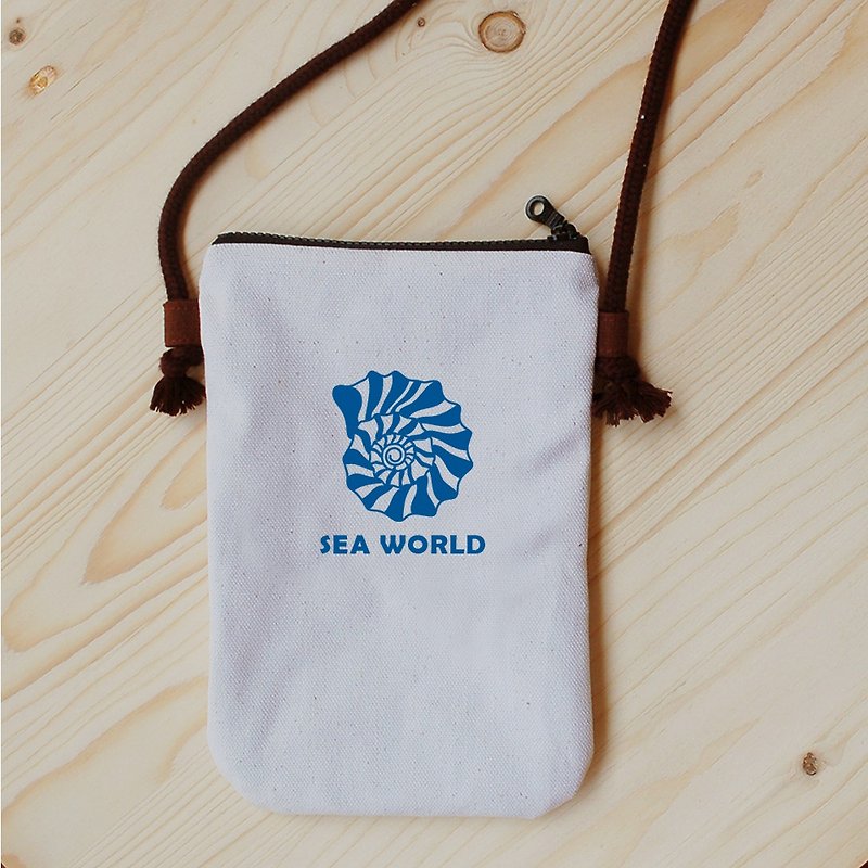 SEA WORLD_貝殼 手機袋 - 側背包/斜孭袋 - 棉．麻 藍色