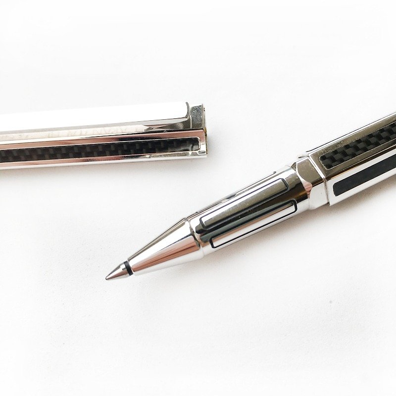 CARAN d'ACHE Carbon fiber steel ball pen | Swiss elastic pen holder hexagonal - Rollerball Pens - Other Materials Silver