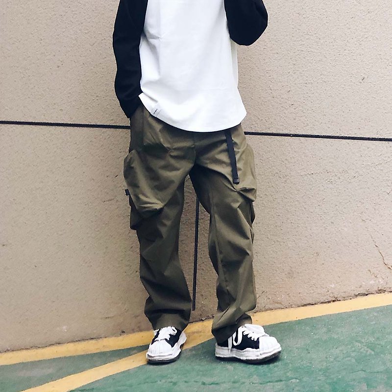 CITYBOY Japanese style loose large pocket tie tooling casual wide pants - Men's Pants - Other Materials 