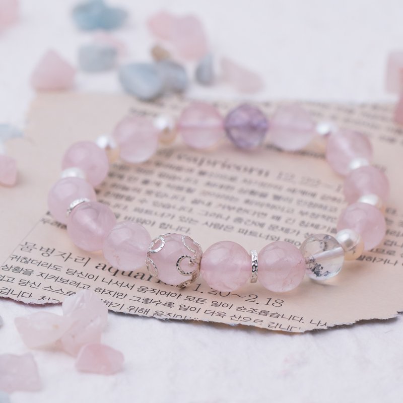 粉晶系列 10mm粉晶紫水晶閃靈鑽白水晶淡水珍珠手鏈 - 手鍊/手環 - 水晶 粉紅色