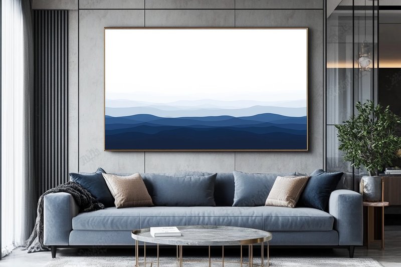 Mountains and green modern minimalist landscape painting gradient mountain scenery design living room bedroom decoration healing art hanging painting - Posters - Cotton & Hemp 