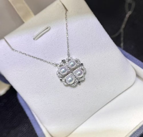 YuanPearl園珍手作 YuanPearl天然極光高階正圓珍珠項鍊四葉草愛心純銀項鍊兩戴款