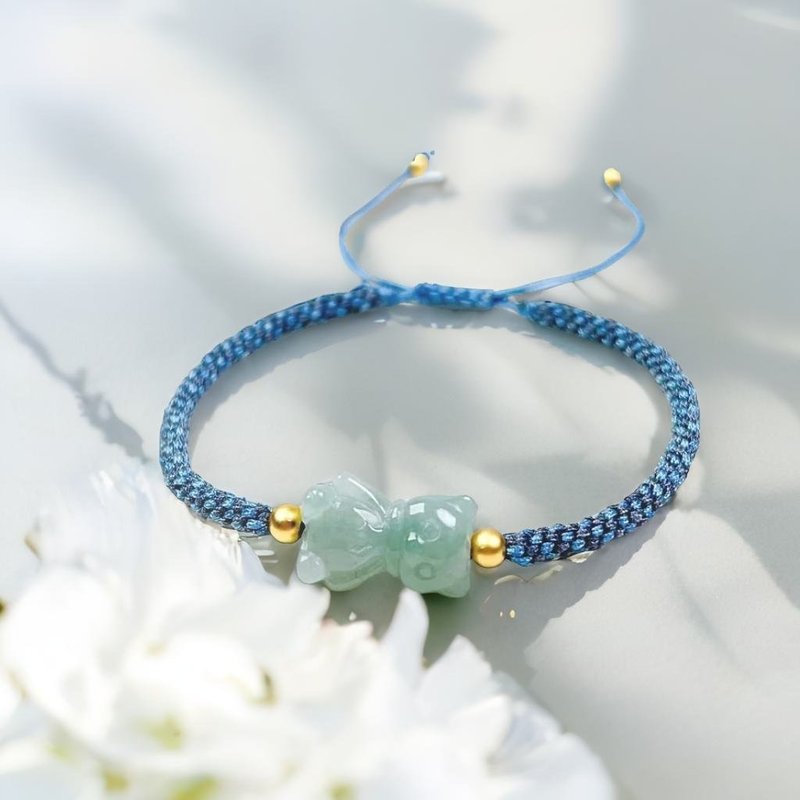 冰綠翡翠熊熊編織手鍊 | 天然緬甸玉翡翠A貨 | 送禮 - 手鍊/手環 - 玉石 綠色