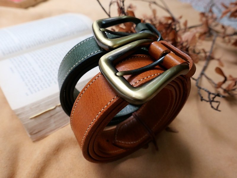 Custom Vintage Belt/Belt-Vegetable Tanned Cowhide- - เข็มขัด - หนังแท้ สีนำ้ตาล