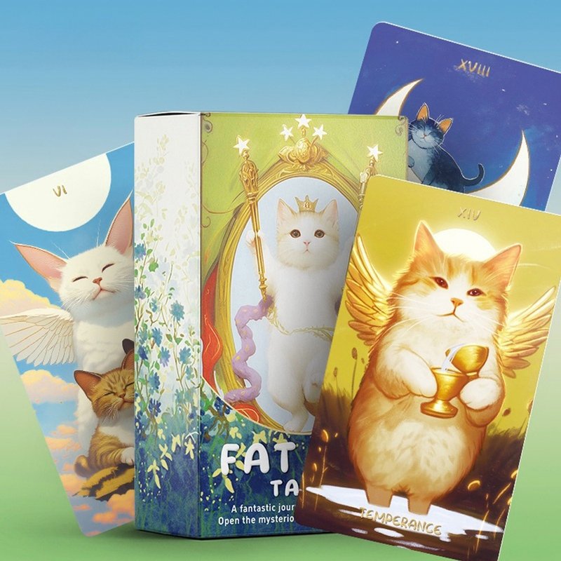 小胖貓塔羅牌Fat Cat tarot 初學者78張韋特新手卡牌 - 桌遊/卡牌 - 紙 多色