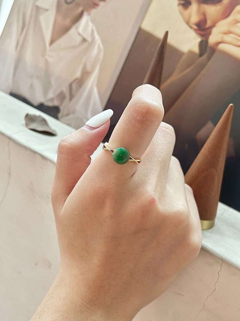 Ice Spicy Green Ping'an Buckle Jadeite Ring | Natural Burmese Jadeite - แหวนทั่วไป - หยก สีทอง