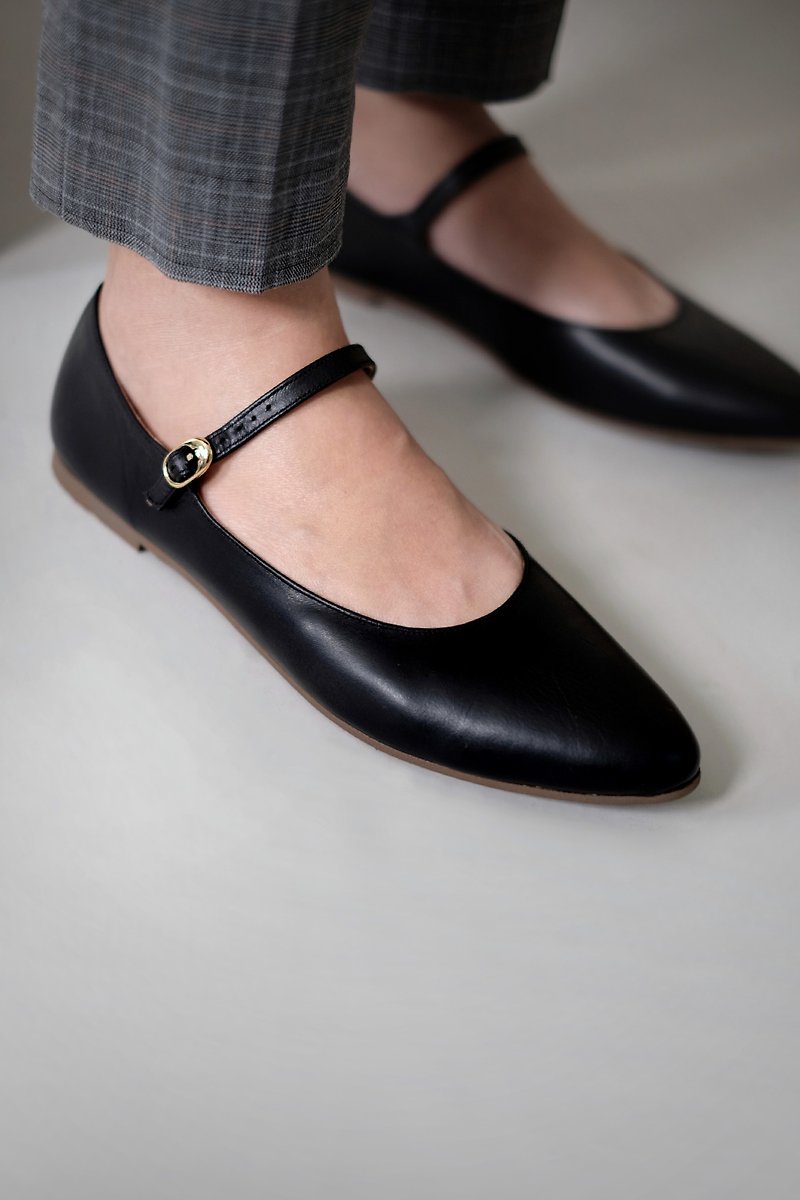 mary.J (黑) Black Flats 瑪莉珍 | WL - 芭蕾舞鞋/平底鞋 - 真皮 黑色