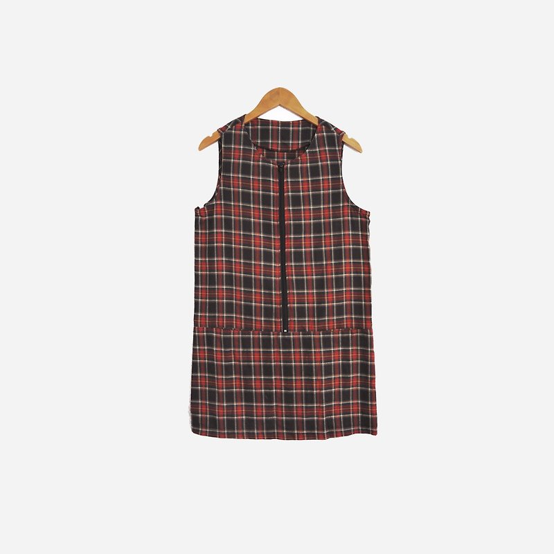 Dislocated vintage / red and black plaid sleeveless vest dress no.593A1 vintage - One Piece Dresses - Other Materials Red