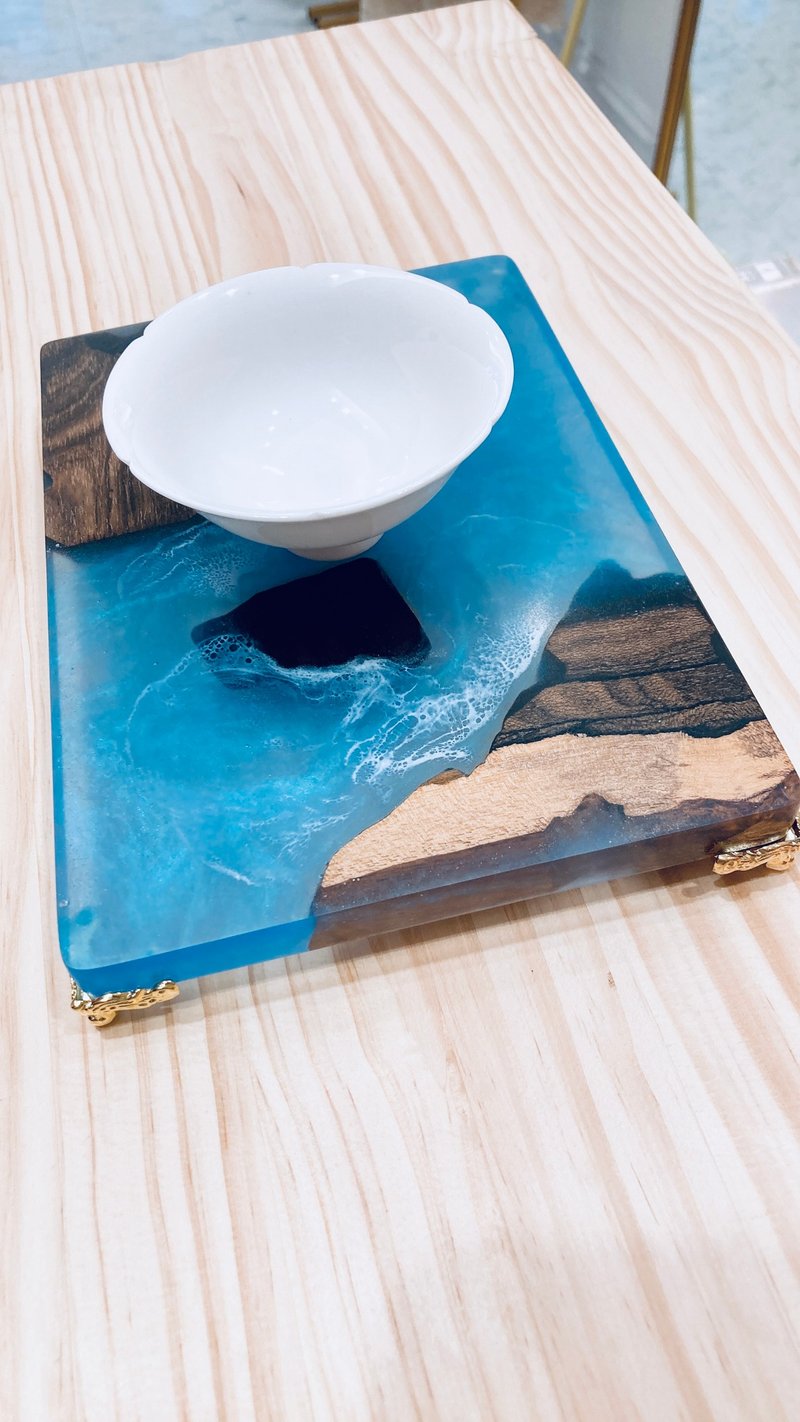 環氧樹脂黑柿木海洋茶盤擺飾 - 擺飾/家飾品 - 木頭 藍色
