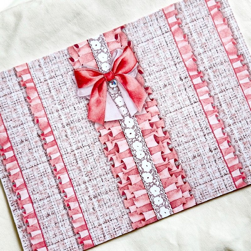 ribbon checkered frill Corral 50sheets (honne market) - วัสดุห่อของขวัญ - กระดาษ สึชมพู