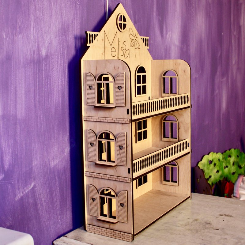 Dollhouse Wooden Play Set for Girl Customizable children's gift for birthday. - ของเล่นเด็ก - ไม้ สีนำ้ตาล