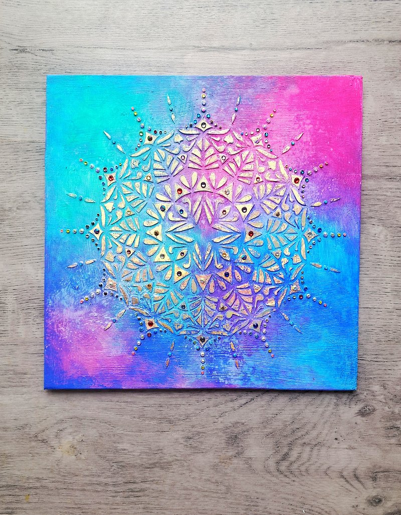 Mandala of the Right Path Textured painting on plywood Sacred meditation art - Wall Décor - Wood Blue