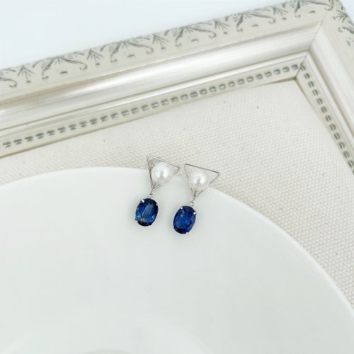Hee jewelry合一輕珠寶 午茶系列 藍晶石 日本珍珠 白18K金耳環 輕珠寶飾品