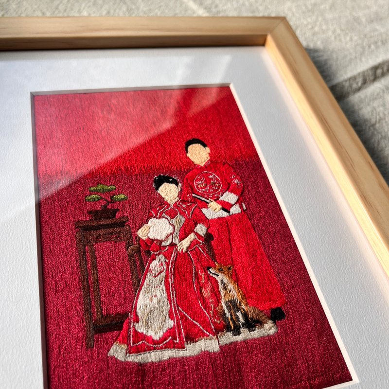 客製化手工全景精細刺繡畫 方形原木框 情人節禮物 聖誕節禮物 - 似顏繪/客製畫 - 繡線 多色