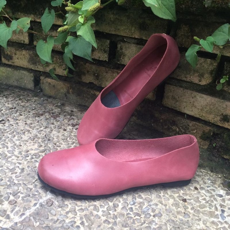 Painting # 8047 || calf leather classic soft shoes rub color fashion bean paste || - รองเท้าอ็อกฟอร์ดผู้หญิง - หนังแท้ สีแดง