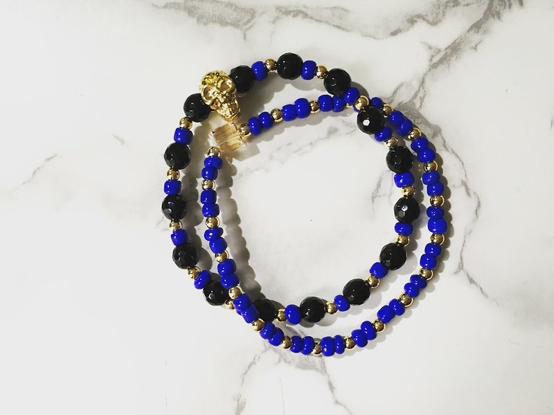 Cut angle agate gold enamel bracelet set - สร้อยข้อมือ - วัสดุอื่นๆ สีน้ำเงิน