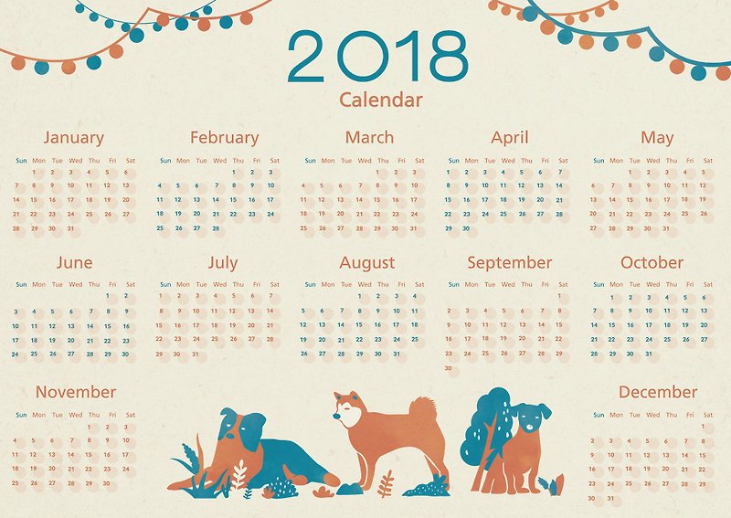 2018calendar-王新年 - 月週のカレンダーぶら下げ新聞 - カレンダー - 紙 ピンク
