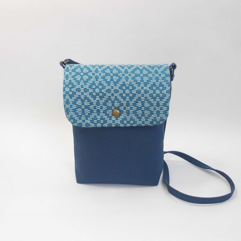 手織布-蓋式磁扣隨身小包03 - 側背包/斜背包 - 棉．麻 藍色