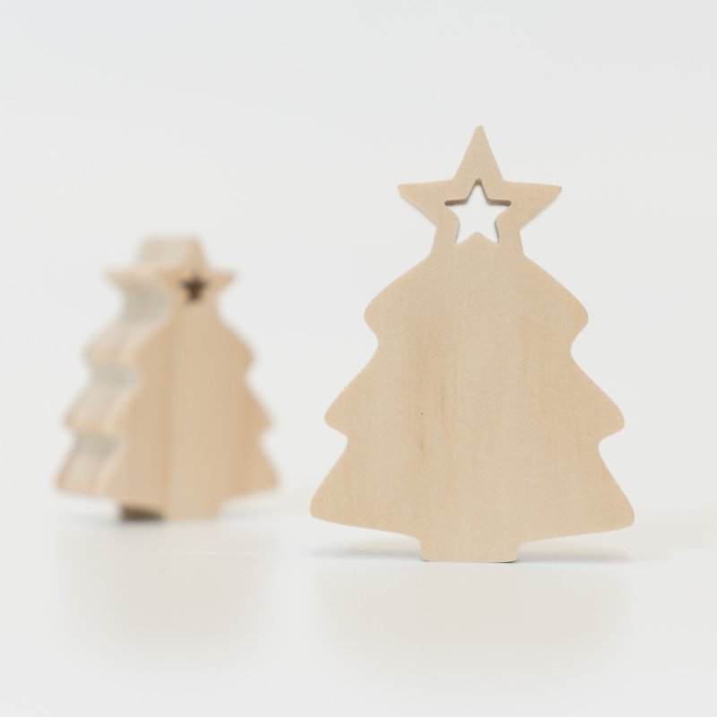 wagaZOO thick-cut building blocks natural series-Christmas tree - ของวางตกแต่ง - ไม้ สีกากี
