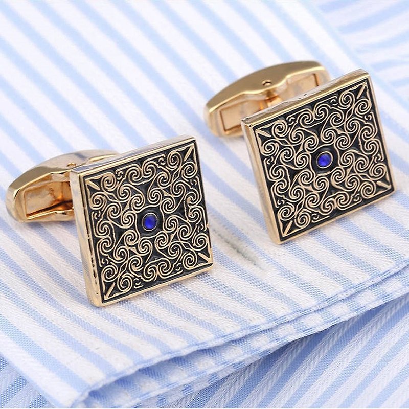 Kings Collection Blue Diamond Cufflinks For Mens KC10055 Gold - Cuff Links - Other Metals Gold