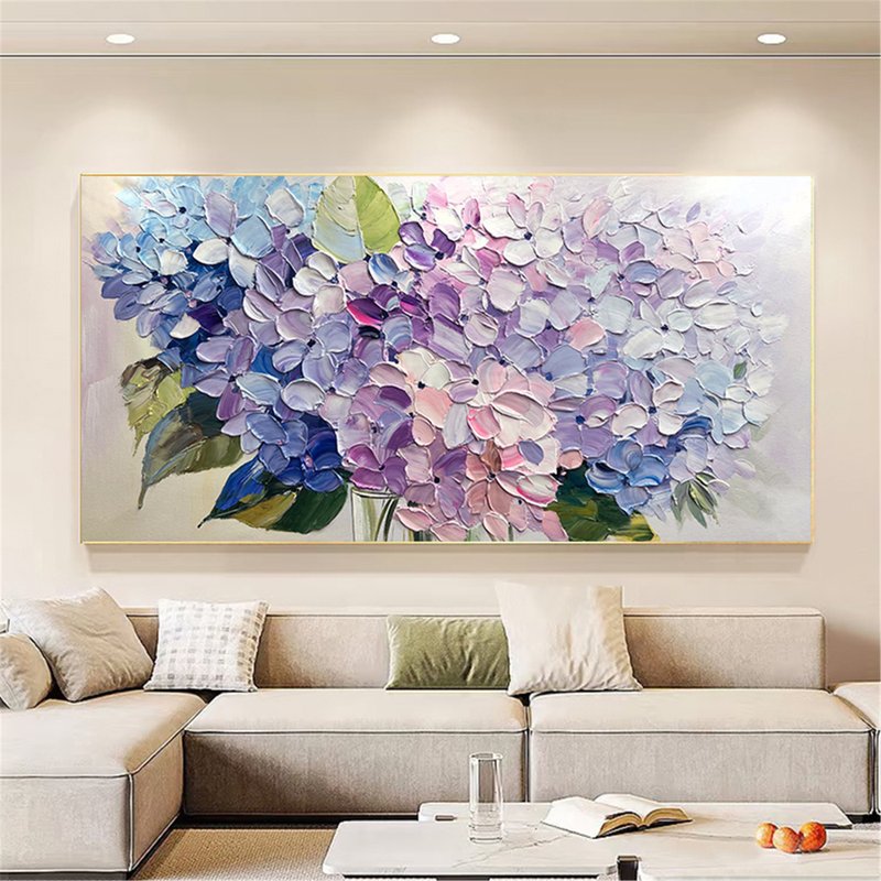 繡球花  油畫/抽象/原創商品/裝飾畫/掛畫客廳餐廳手繪肌理質感畫 - 海報/掛畫/掛布 - 亞麻 