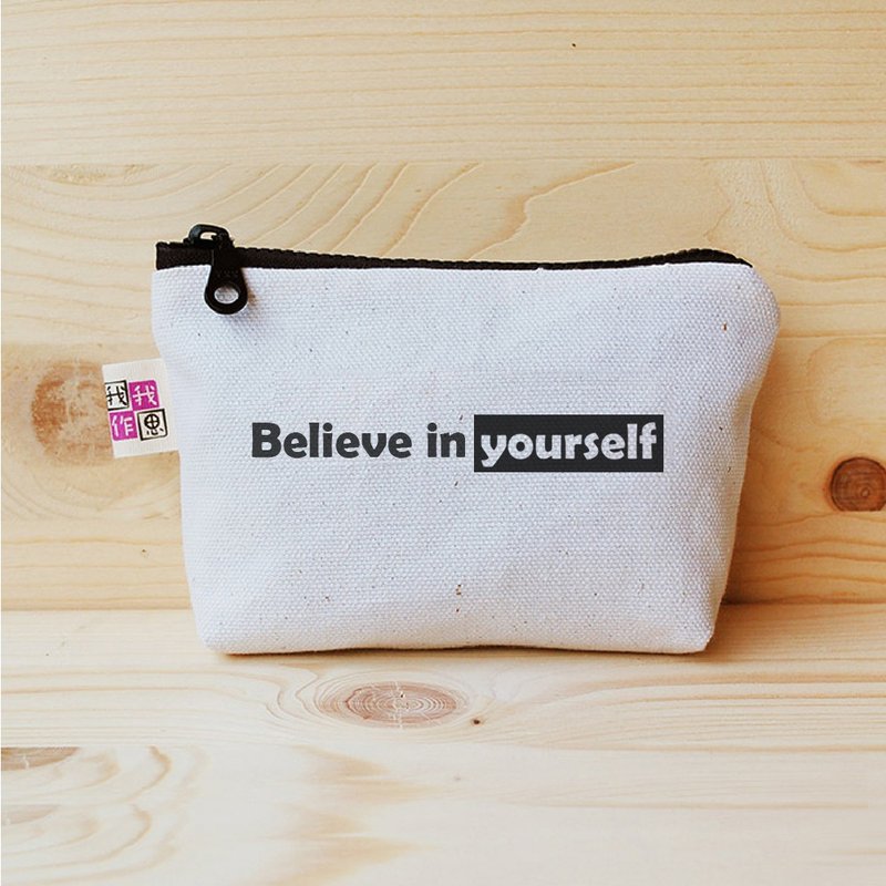 Coin purse_positive energy 8 sentences - กระเป๋าใส่เหรียญ - ผ้าฝ้าย/ผ้าลินิน ขาว