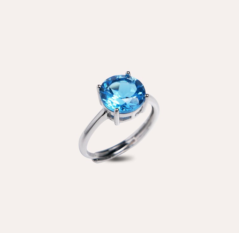 Andrite Stone Blue Round 8mm Ring Classic Series Round Gemstone Silver AND - General Rings - Silver Blue