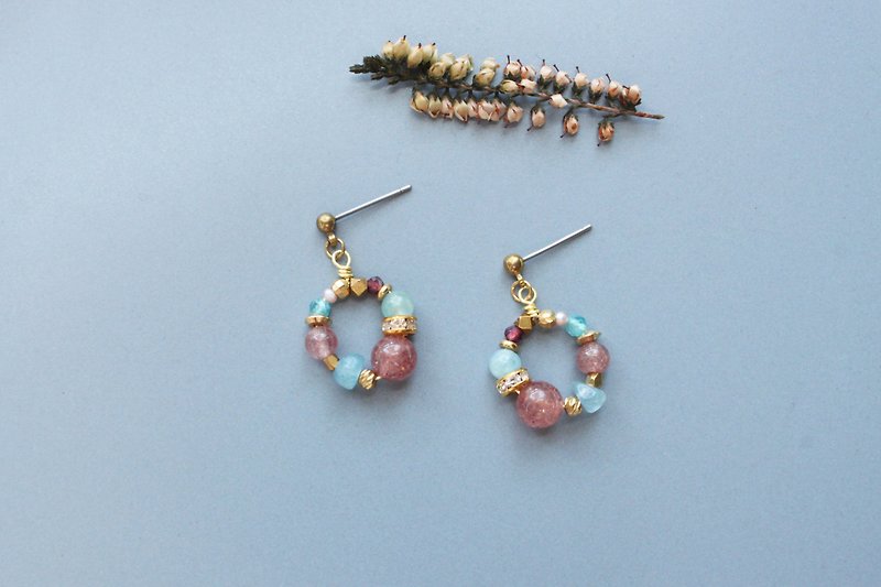 Wreath SAKURA  - earrings pierced earrings clip-on earrings - ต่างหู - หิน สึชมพู