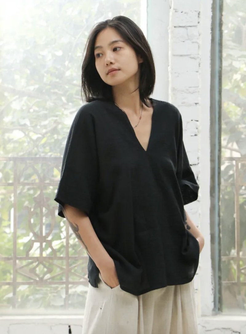 [Special offer for slight imperfections] Omake tops category A - Women's Tops - Cotton & Hemp Black