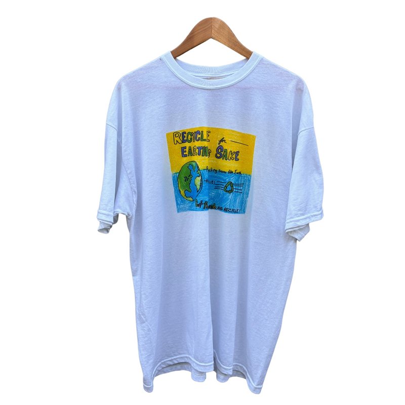 Vintage 00s y2k Recycle Eco Round Recycle Earth Sake T Shirt - 男 T 恤 - 棉．麻 白色