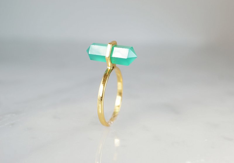 【Gold Vermeil / Gemstone】 Green Onyx Gold Ring - แหวนทั่วไป - เครื่องเพชรพลอย สีเขียว