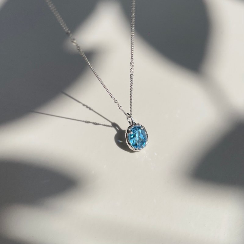 [Sterling Silver Necklace]Swiss Blue Topaz Necklace - สร้อยคอ - เงินแท้ สีเงิน