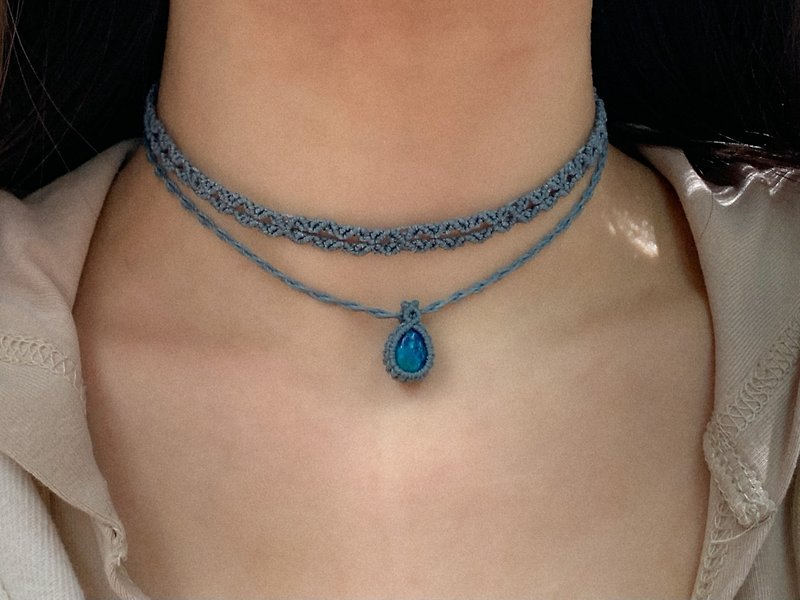 Phoenix paraffin thread braided neck cord collar - สร้อยติดคอ - เครื่องเพชรพลอย สีน้ำเงิน