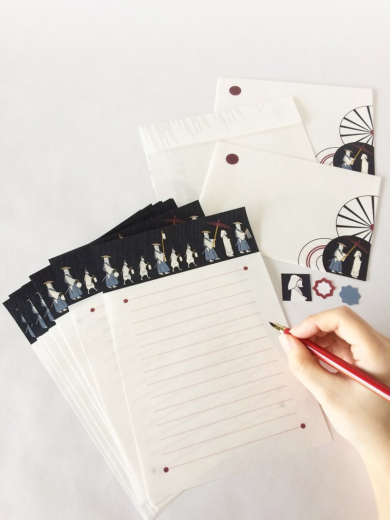 Kitsune no yome letter set Umbrella Rain Ripples Fox Japanese Japanese Seal Envelope - กระดาษโน้ต - กระดาษ ขาว
