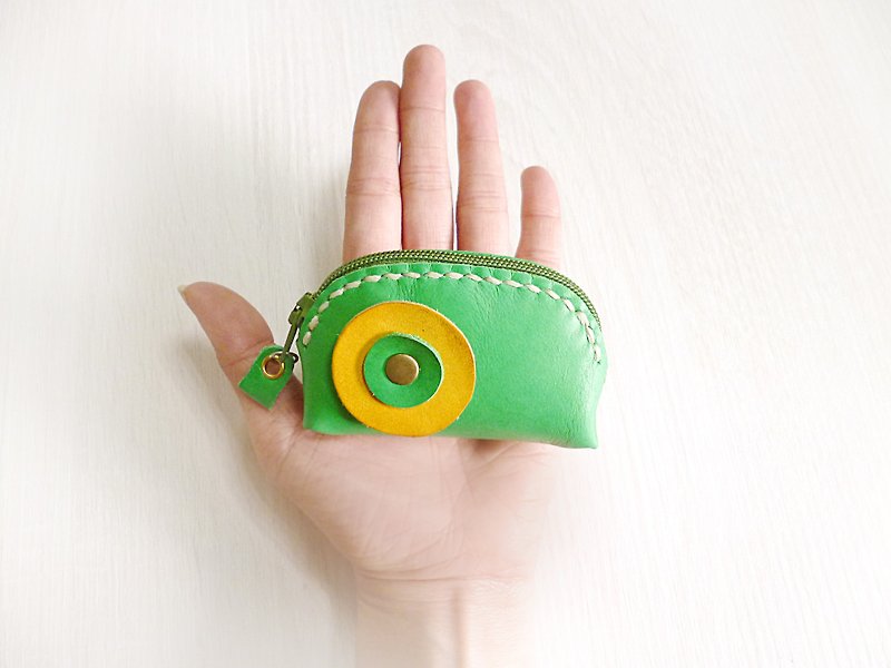 POPO│ fresh grass green palm │. │ really lightweight small leather purse - Coin Purses - Genuine Leather Green