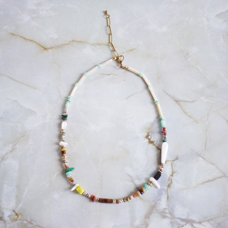 天然石彩色設計串珠項鍊 - 項鍊 - 寶石 咖啡色