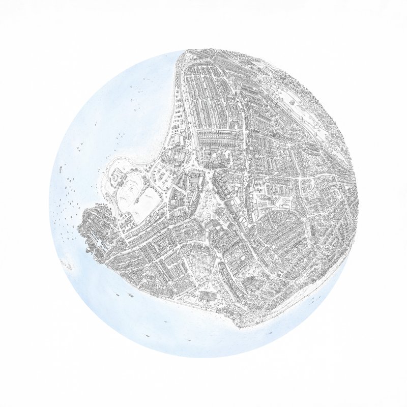 Exmouth, Devon, Hand Drawn Sphere Limited Edition Art Print - 壁貼/牆壁裝飾 - 紙 白色