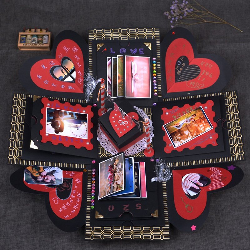 Gift box card explosion box explosion card handmade card organ card valentine ca - Photo Albums & Books - Paper Black