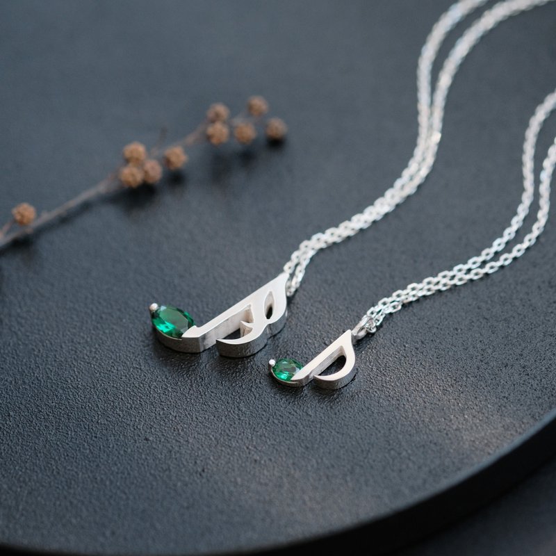 2 pieces set) Emerald note pair necklace Silver 925 - 項鍊 - 寶石 綠色